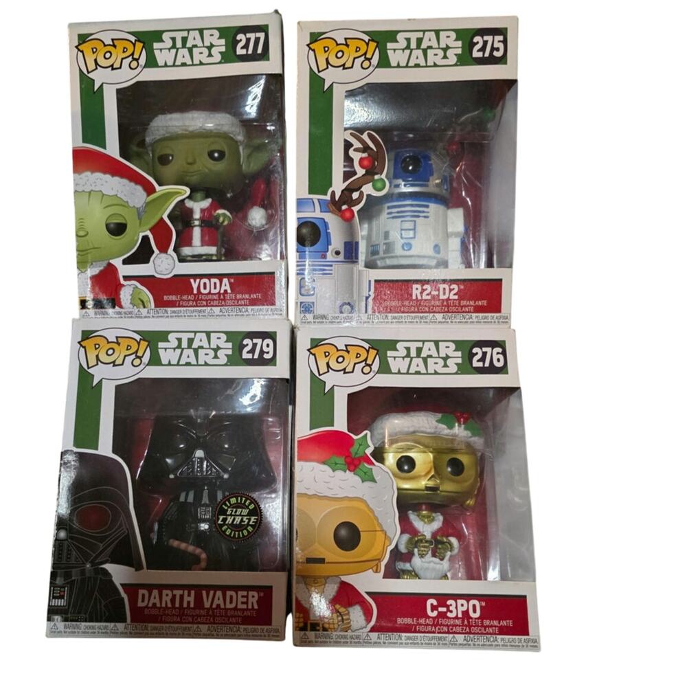 FUNKO POP Star Wars Christmas #279 Darth Vadar Glow #277Yoda #276 C3PO #275 R2D2
